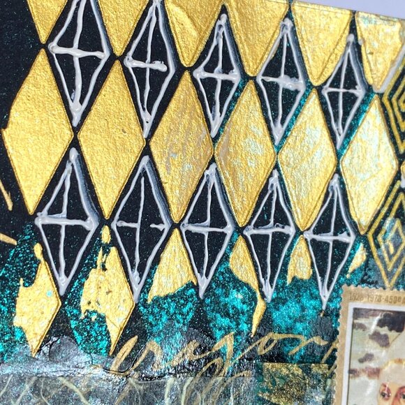 African Renaissance Original Art Painting Collage Mixed Media Matted 8x10in - Picture 10 of 11